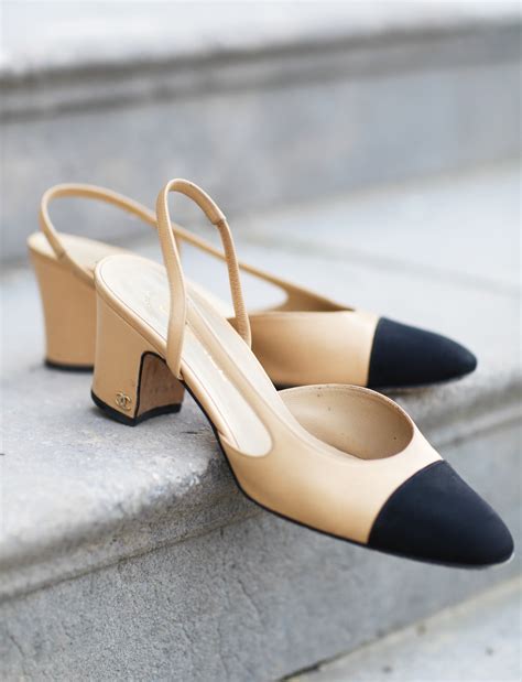 chanel shoes chunky heels|chanel classic slingback shoes.